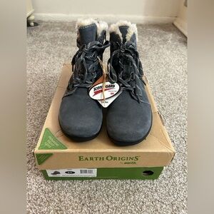 Earth Origins Crowley Iron Gray Suede & Faux Fur Ankle Boots (9.5)(NIB)